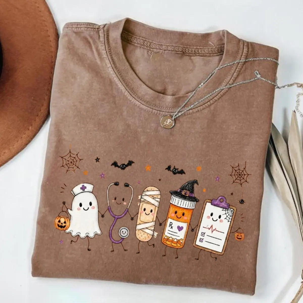 Halloween Nurse Doodle Ghost Stethoscope Mummy Pill Bottle Medical T-Shirt / Sweatshirt / Hoodie