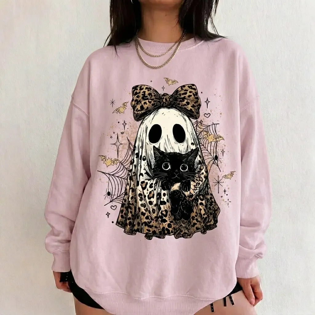 Leopard Ghost Black Cat Halloween T-Shirt / Sweatshirt / Hoodie