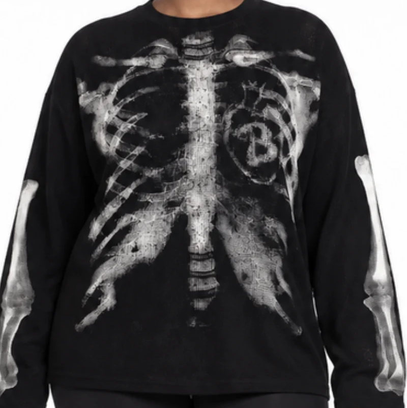 Skeleton Ribcage X-Ray Graphic Long-Sleeve Top