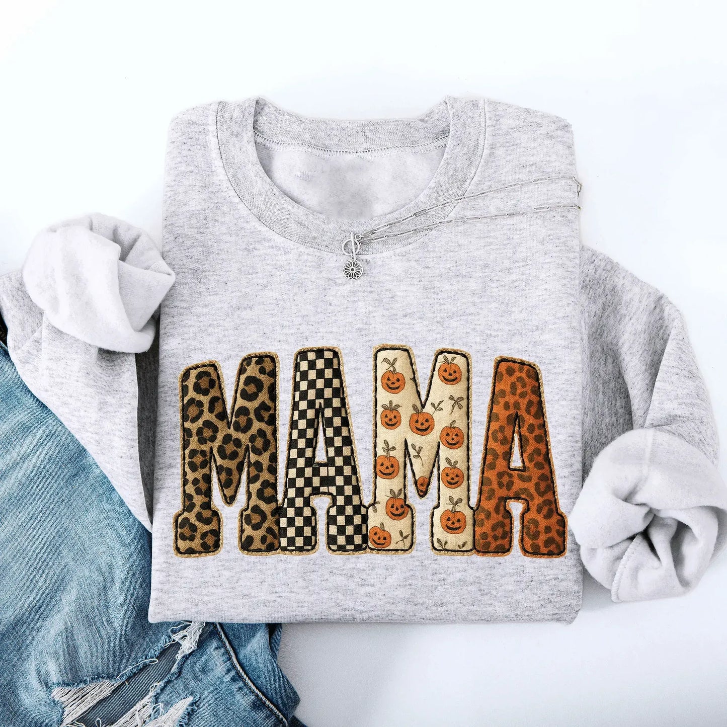 Mama Leopard And Checkered Pumpkin Printed T-Shirt / Sweatshirt / Hoodie
