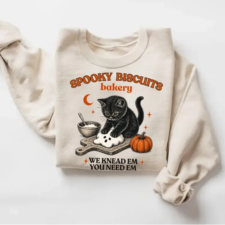 Spooky Biscuits Black Cat Halloween Vintage Baking Pumpkin Fall Cute Cat Lover Gift T-Shirt / Sweatshirt / Hoodie