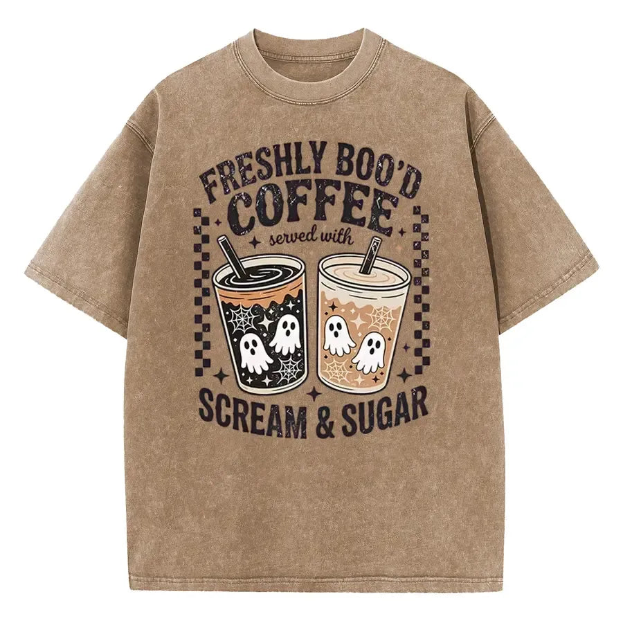 Funny Scream And Sugar Ghost Coffee Artwork Cute Fall Holiday Print T-Shirt / Sweatshirt / Hoodie