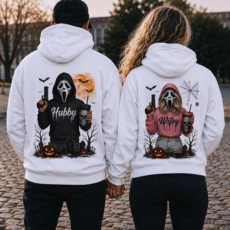 Hubby Wifey Halloween Spooky Season Couple Matching T-Shirt / Sweatshirt / Hoodie