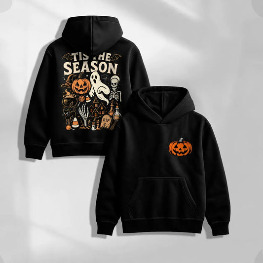 Tis The Season Halloween Ghost Pumpkin Black Cat Graphic T-Shirt / Sweatshirt / Hoodie