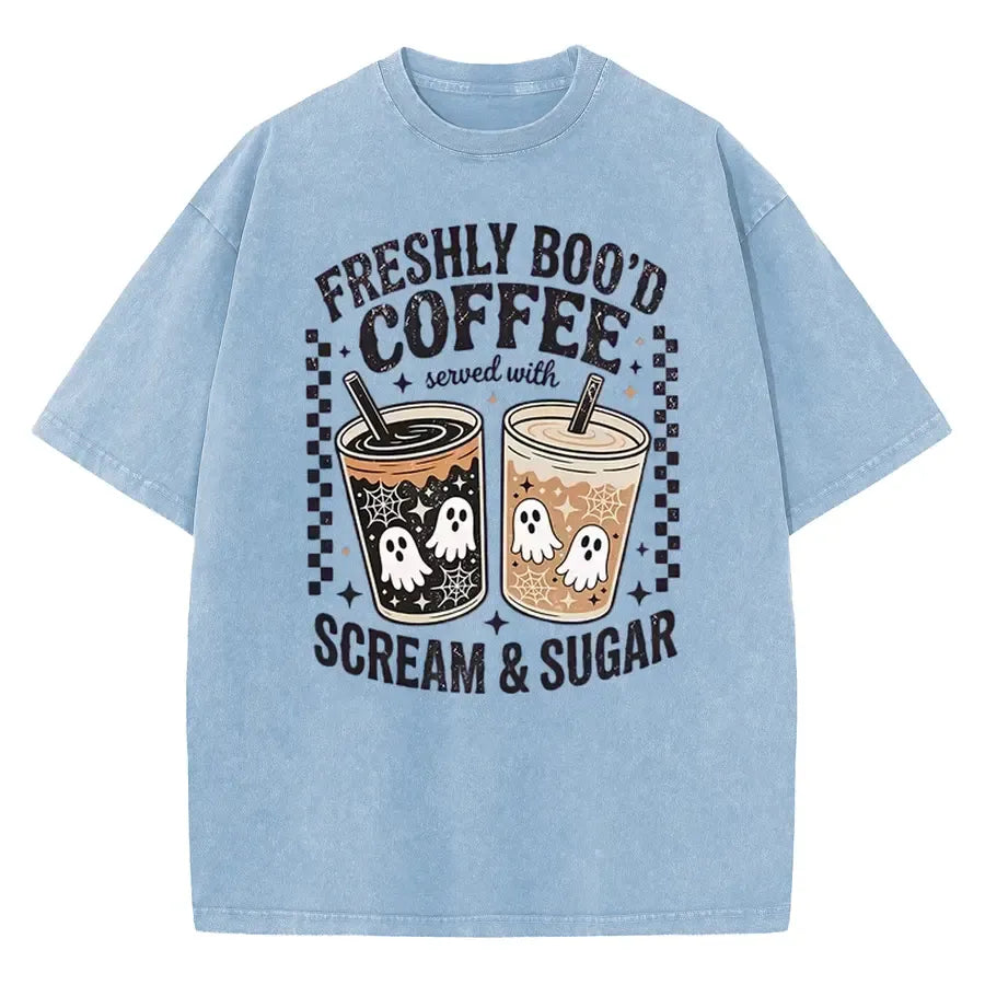 Funny Scream And Sugar Ghost Coffee Artwork Cute Fall Holiday Print T-Shirt / Sweatshirt / Hoodie