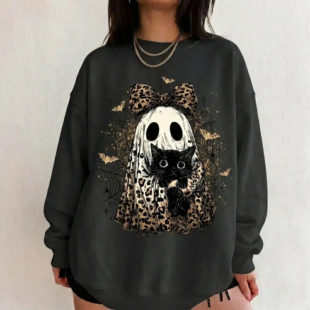 Leopard Ghost Black Cat Halloween T-Shirt / Sweatshirt / Hoodie