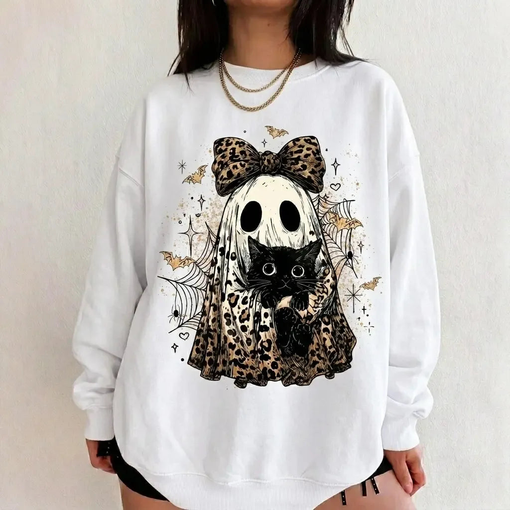 Leopard Ghost Black Cat Halloween T-Shirt / Sweatshirt / Hoodie