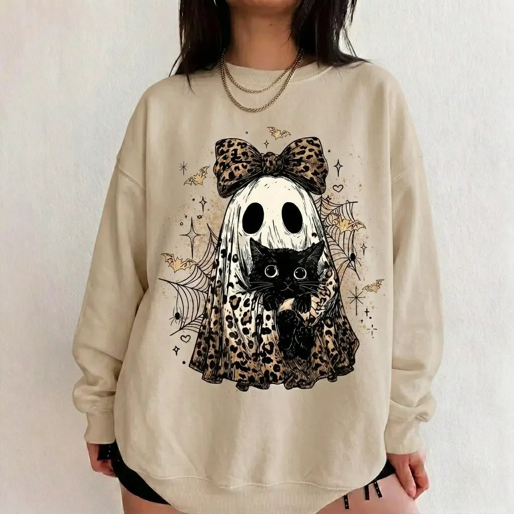 Leopard Ghost Black Cat Halloween T-Shirt / Sweatshirt / Hoodie
