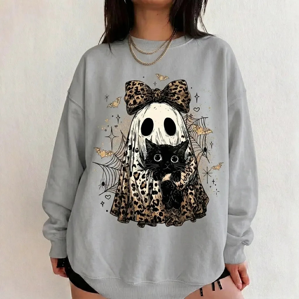 Leopard Ghost Black Cat Halloween T-Shirt / Sweatshirt / Hoodie