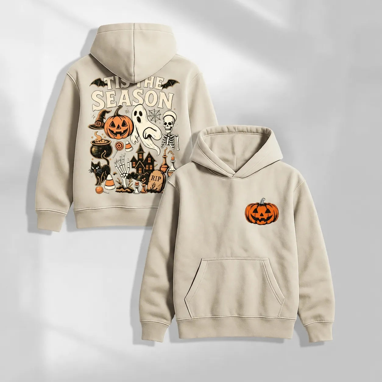 Tis The Season Halloween Ghost Pumpkin Black Cat Graphic T-Shirt / Sweatshirt / Hoodie