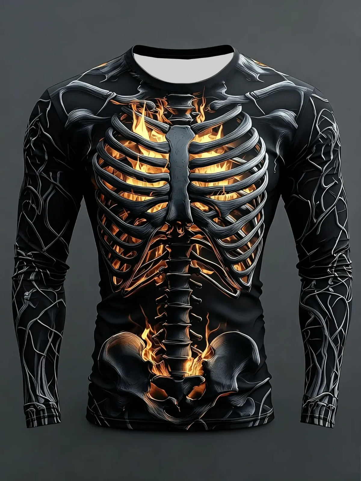 Halloween 3D-Effect Skull-Print Long-Sleeve Top