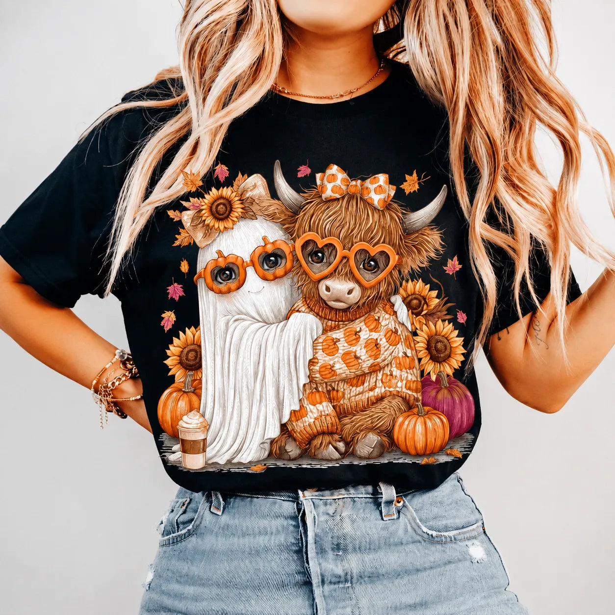 Fall Highland Cow Ghosts Pumpkin Halloween T-Shirt / Sweatshirt / Hoodie