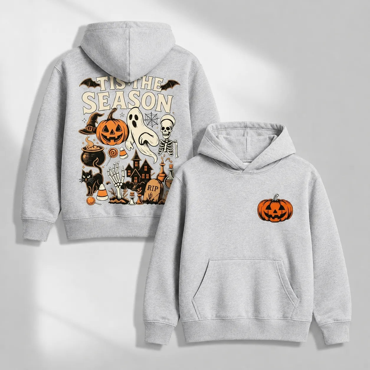 Tis The Season Halloween Ghost Pumpkin Black Cat Graphic T-Shirt / Sweatshirt / Hoodie