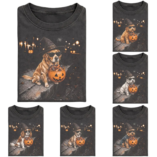Retro Halloween 50+ Dog Breeds Cute Trick or Treat Pumpkin Graphic T-Shirt / Sweatshirt / Hoodie