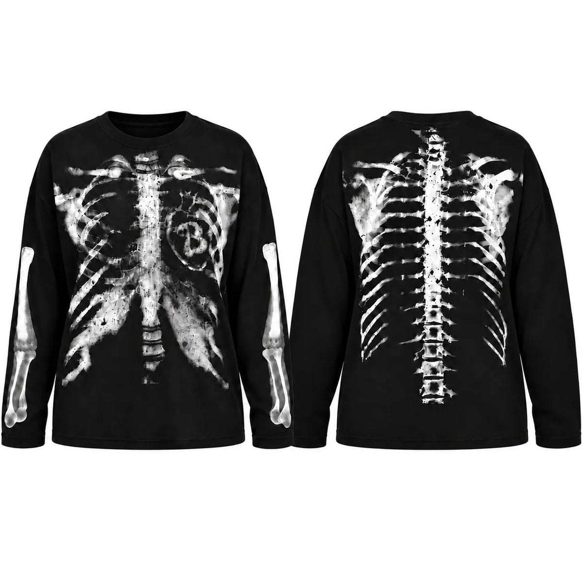 Skeleton Ribcage X-Ray Graphic Long-Sleeve Top