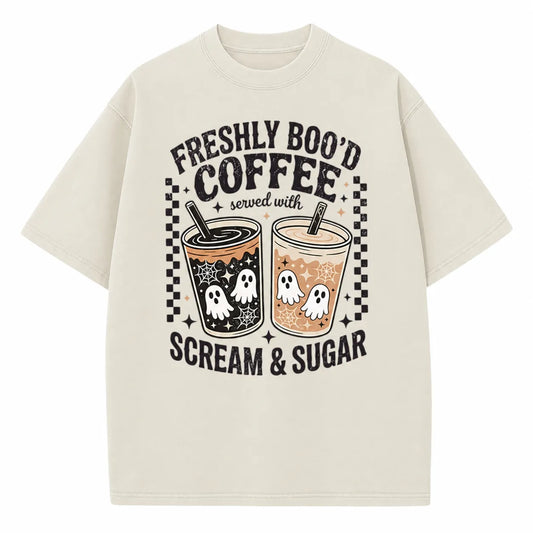 Funny Scream And Sugar Ghost Coffee Artwork Cute Fall Holiday Print T-Shirt / Sweatshirt / Hoodie