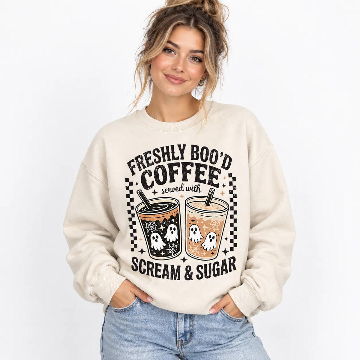 Funny Scream And Sugar Ghost Coffee Artwork Cute Fall Holiday Print T-Shirt / Sweatshirt / Hoodie