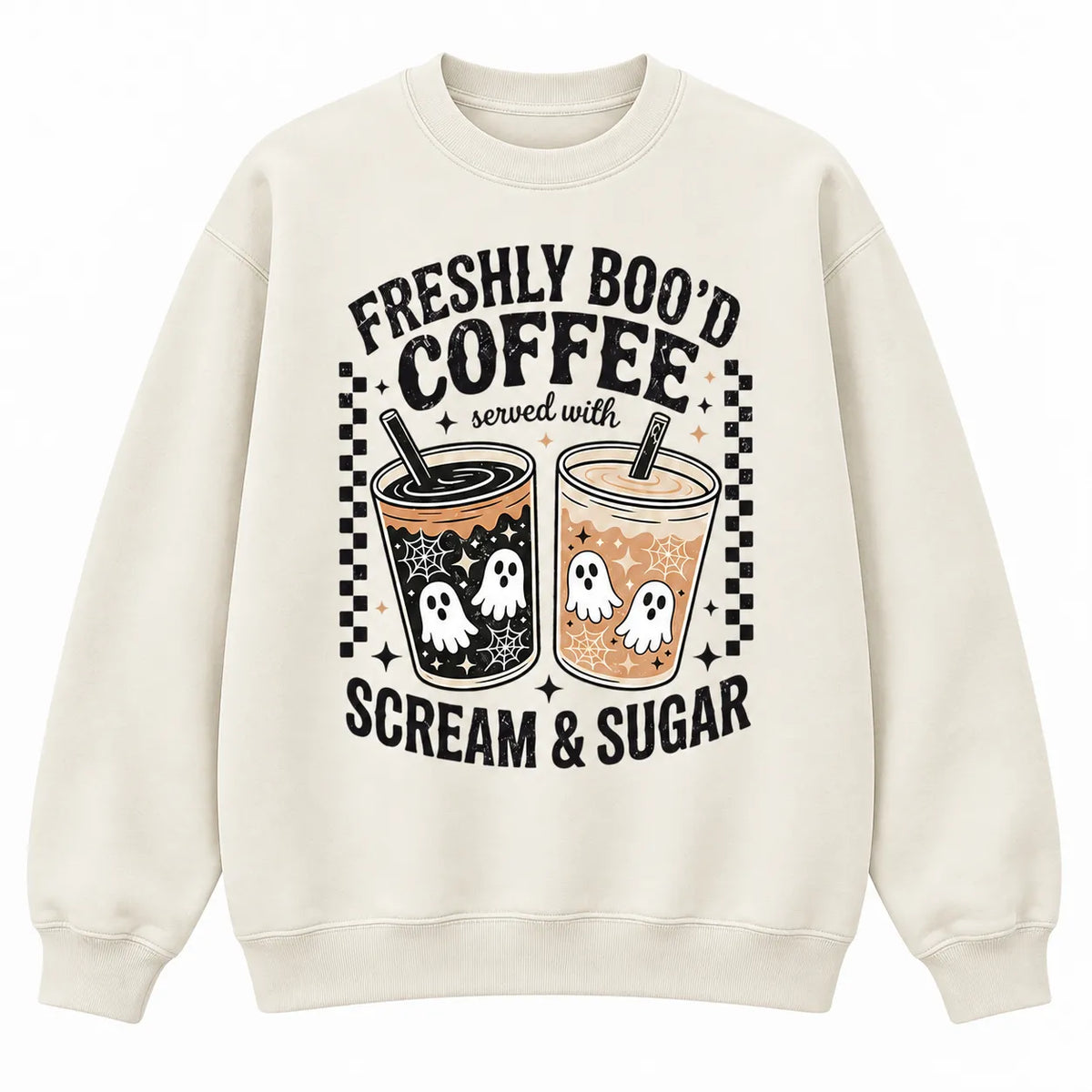 Funny Scream And Sugar Ghost Coffee Artwork Cute Fall Holiday Print T-Shirt / Sweatshirt / Hoodie