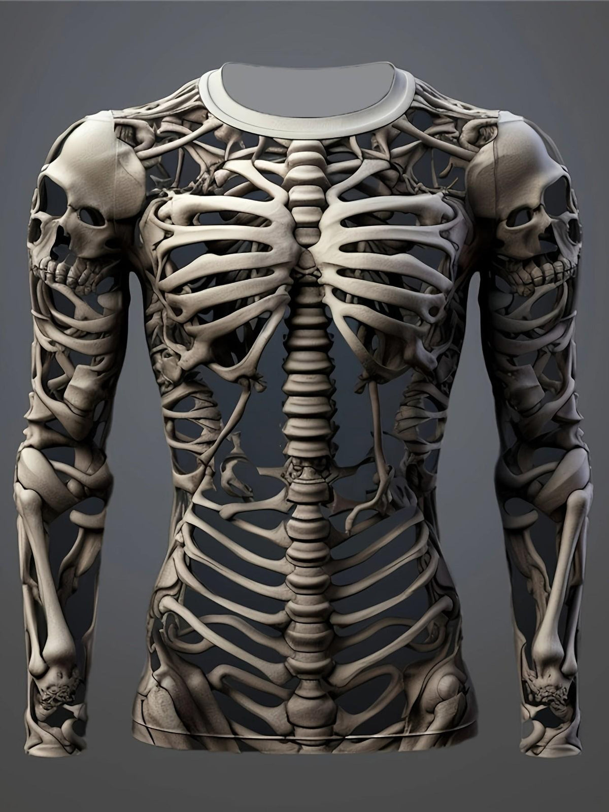 Halloween 3D-Effect Skull-Print Long-Sleeve Top