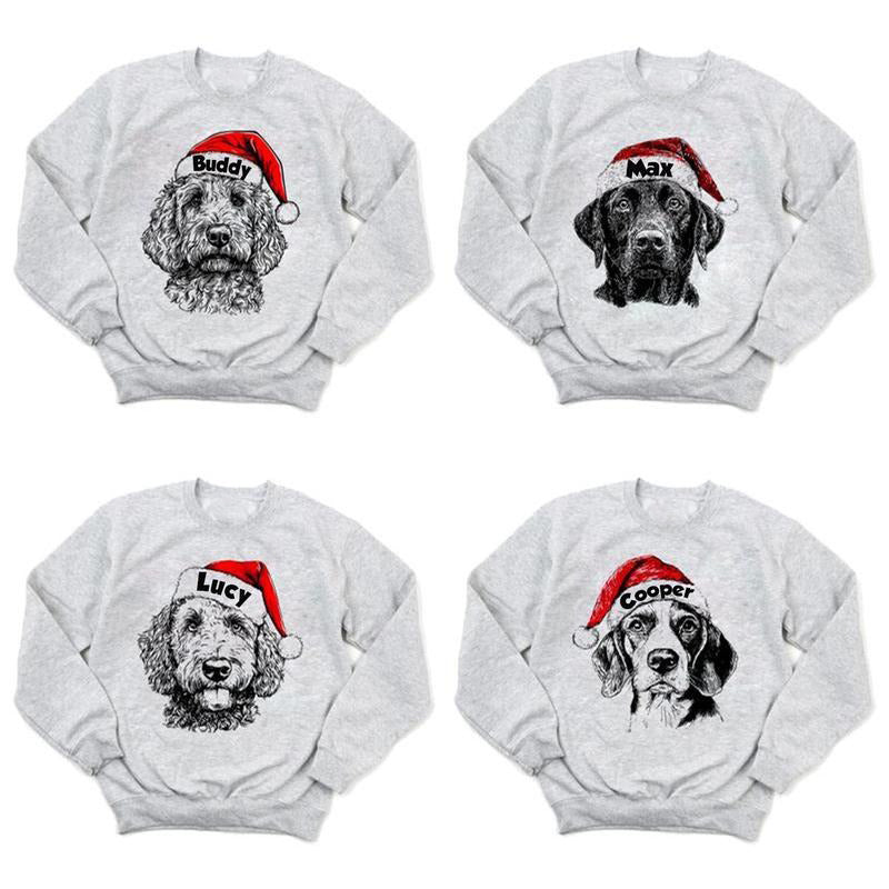 Custom Name Santa Paws Christmas Dog 50 Dog Breeds in Festive T-Shirt / Sweatshirt / Hoodie
