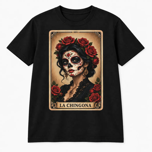 La Chingona Tarot Card Sugar Skull Red Rose T-Shirt / Sweatshirt / Hoodie