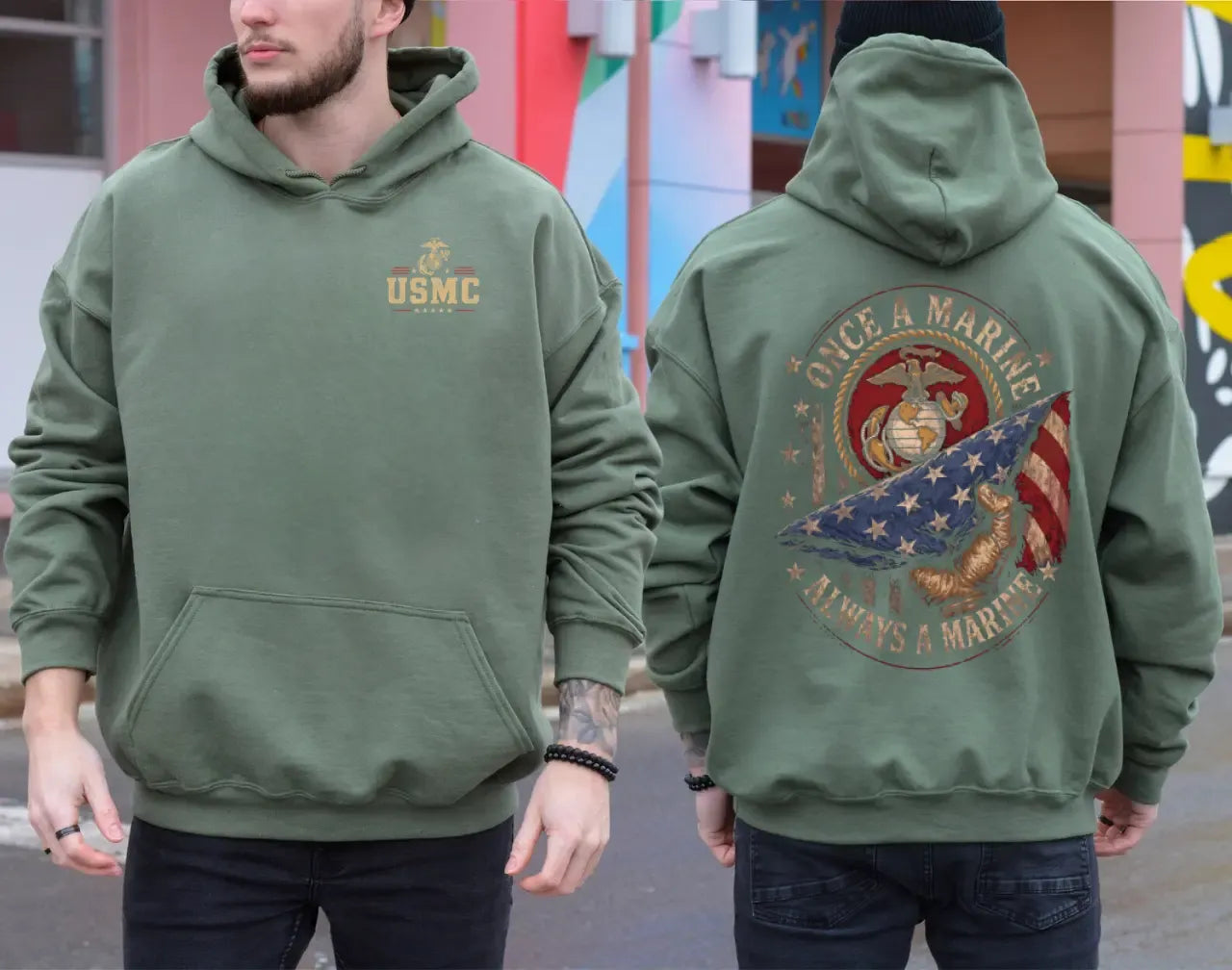 Once a Marine Always a Marine USMC Veteran Patriotic Graphic T-Shirt / Sweatshirt / Hoodie