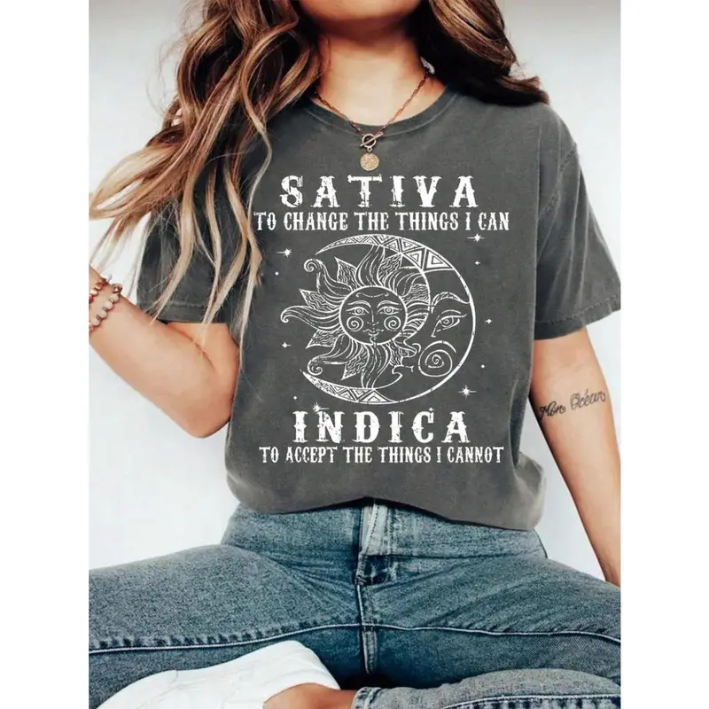Sativa Indica Boho Vintage Sun & Moon Print Round Neck Graphic T-Shirt / Sweatshirt / Hoodie