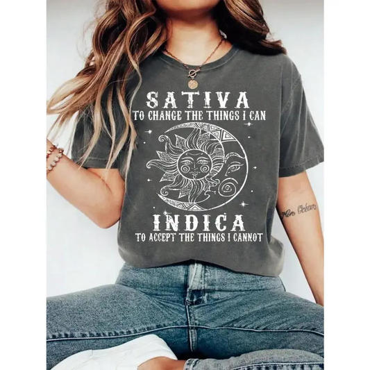 Sativa Indica Boho Vintage Sun & Moon Print Round Neck Graphic T-Shirt / Sweatshirt / Hoodie