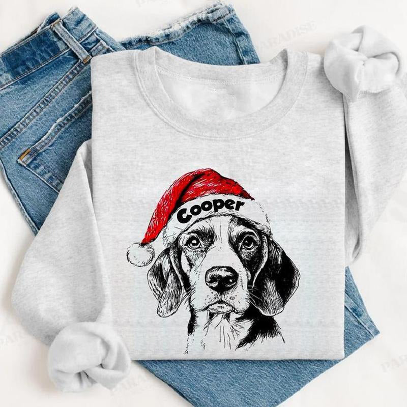 Custom Name Santa Paws Christmas Dog 50 Dog Breeds in Festive T-Shirt / Sweatshirt / Hoodie