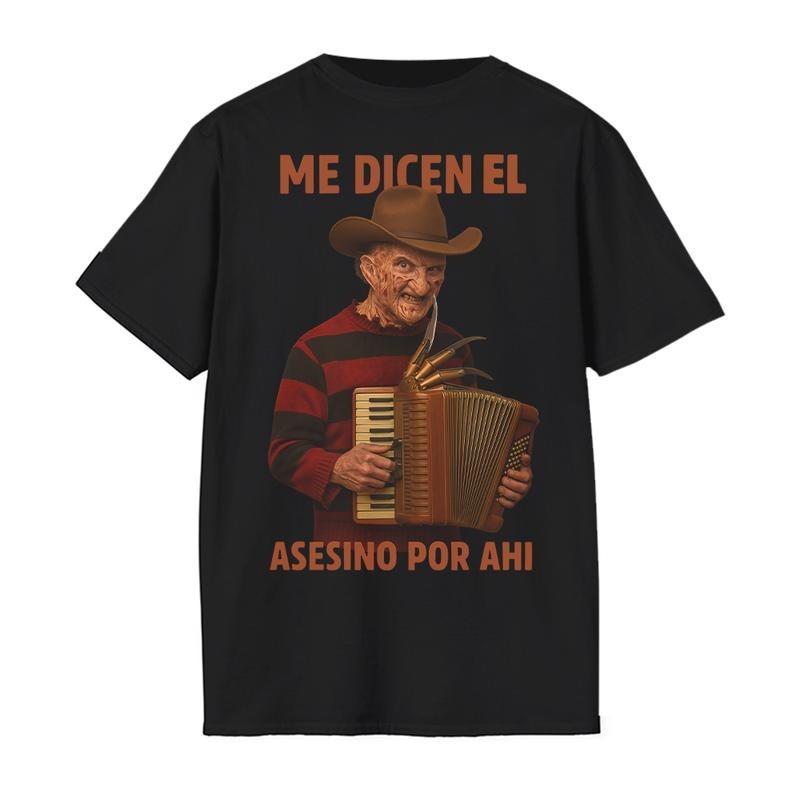 Me Dicen El Asesino Por Ahi Horror Movie Villains Playing Accordion T-Shirt / Sweatshirt / Hoodie