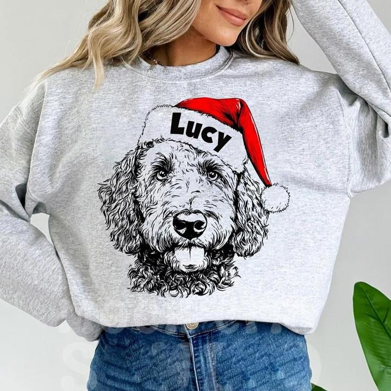 Custom Name Santa Paws Christmas Dog 50 Dog Breeds in Festive T-Shirt / Sweatshirt / Hoodie