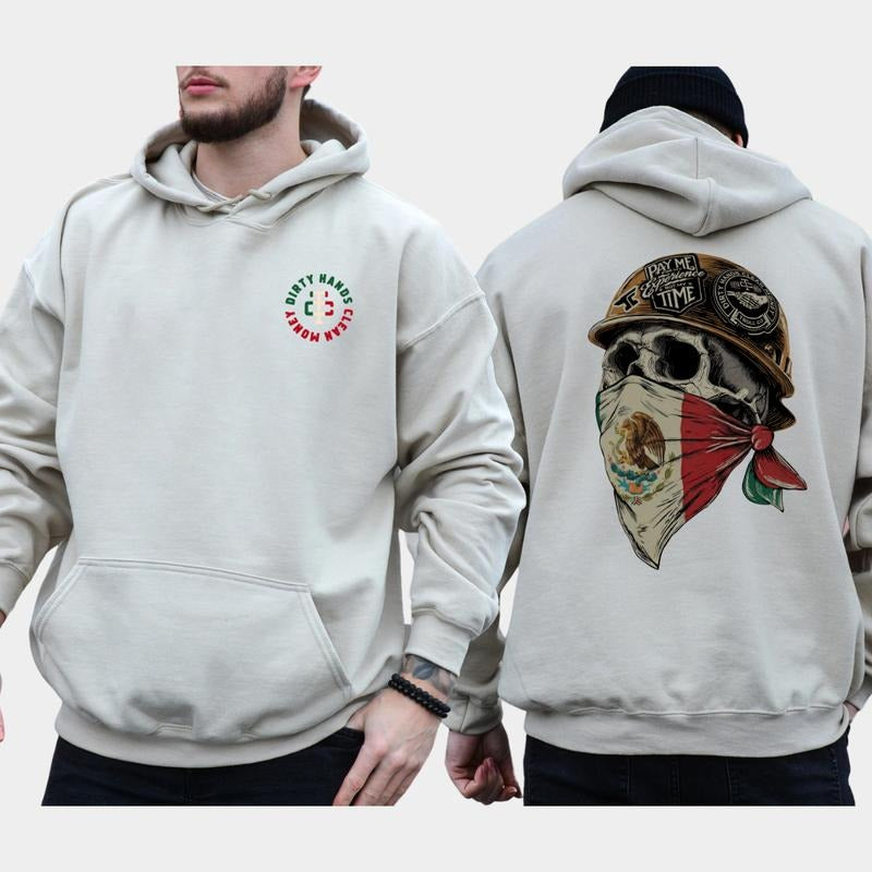 Dirty Hands Clean Money Skull Mexican Flag Face Mask T-Shirt / Sweatshirt / Hoodie