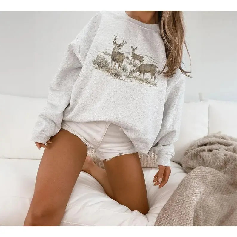 Retro 90's Buck & Doe Mule Deer Sagebrush Hill Scene T-Shirt / Sweatshirt / Hoodie