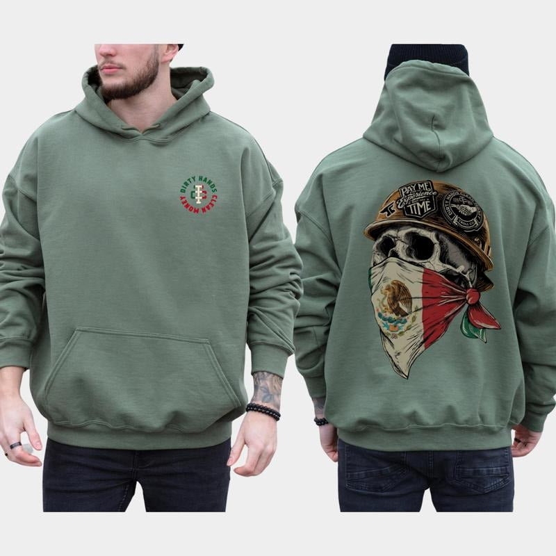 Dirty Hands Clean Money Skull Mexican Flag Face Mask T-Shirt / Sweatshirt / Hoodie
