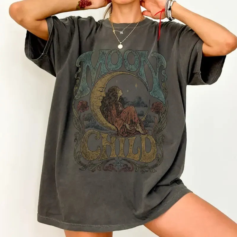 Moon Child Celestial Boho Graphic 70s Retro Hippie T-Shirt / Sweatshirt / Hoodie