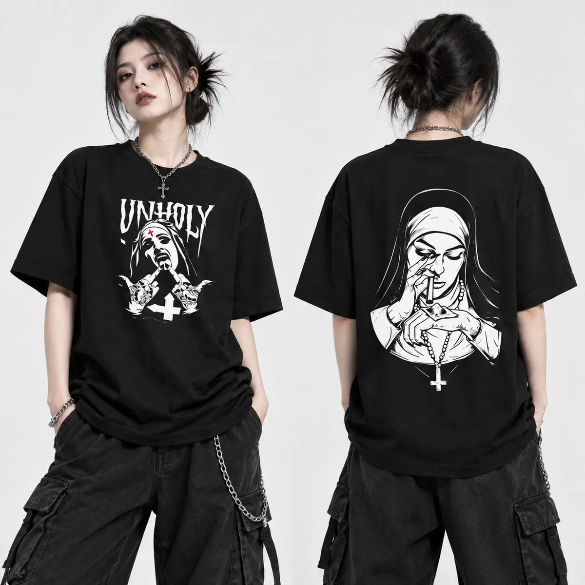 Unholy Nun Graphic Edgy Gothic Streetwear T-Shirt / Sweatshirt / Hoodie