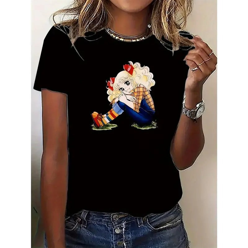Cute Cartoon Character Print Black with Blonde Graphic T-Shirt / Sweatshirt / Hoodie