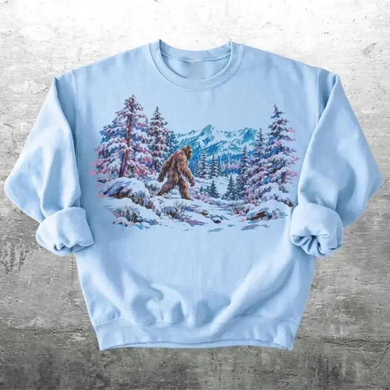 Vintage Sasquatch Snowy Forest Bigfoot Mountain Winter Cryptid Outdoorsy Gift T-Shirt / Sweatshirt / Hoodie
