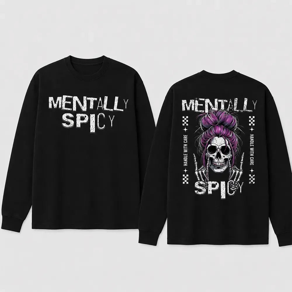 Mentally Spicy Handle With Care Skull Purple Bun Skeleton Hands T-Shirt / Sweatshirt / Hoodie