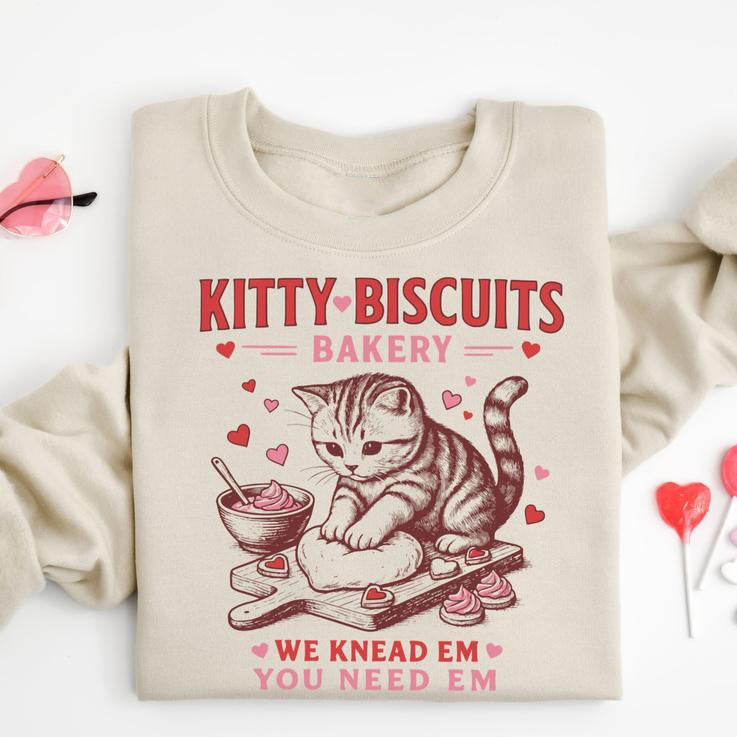 Valentines Cat Kitty Biscuits Bakery T-Shirt / Sweatshirt / Hoodie