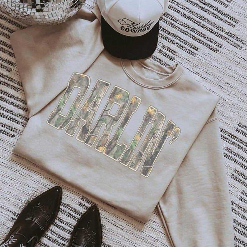Darlin Retro Camo Country Distressed Cowboy T-Shirt / Sweatshirt / Hoodie