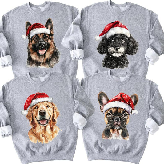 60 Watercolor Dog Breeds in Festive Santa Hat T-Shirt / Sweatshirt / Hoodie
