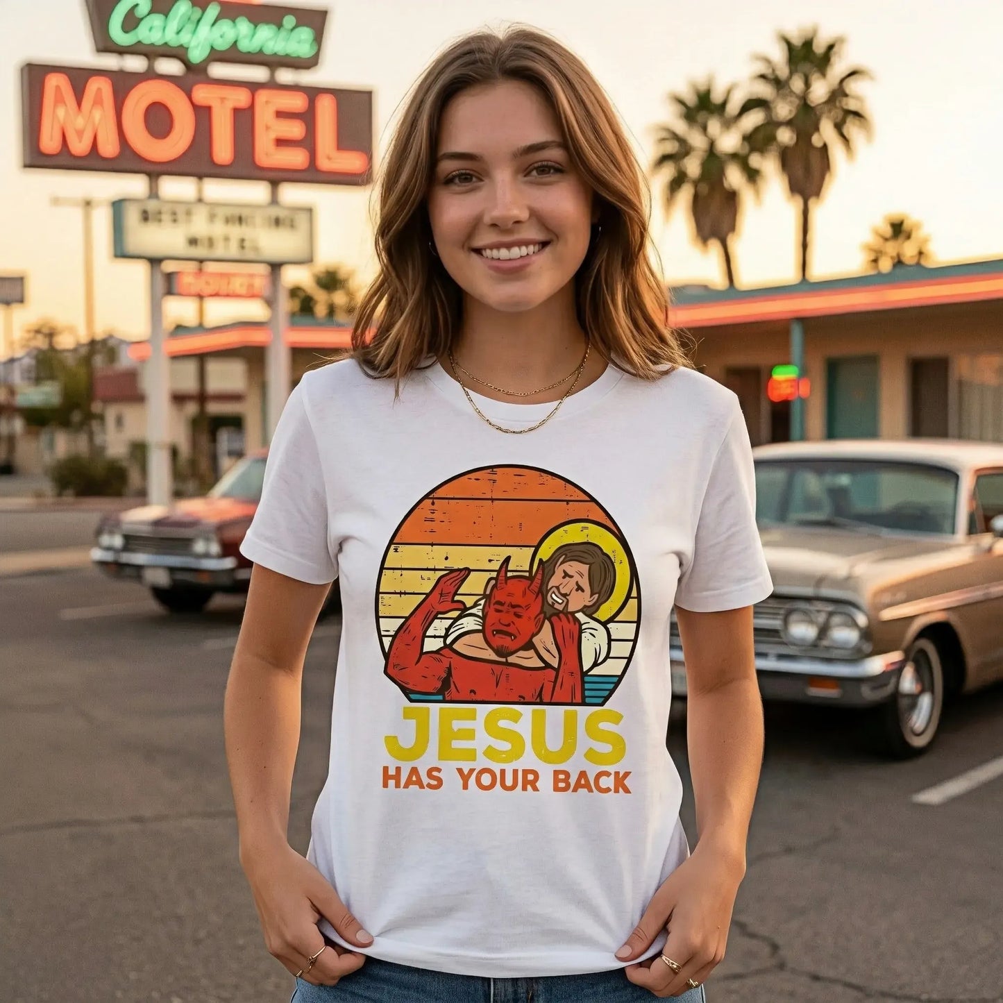 Jesus Has Your Back Retro Christian Faith Humor Graphic T-Shirt / Sweatshirt / Hoodie