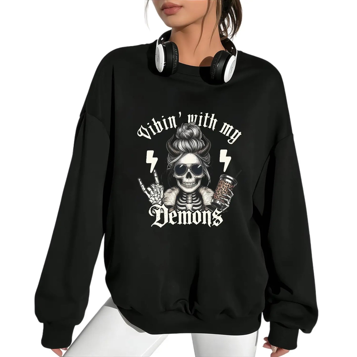 Vibin With My Demons Gothic Skeleton Dark Humor Graphic T-Shirt / Sweatshirt / Hoodie